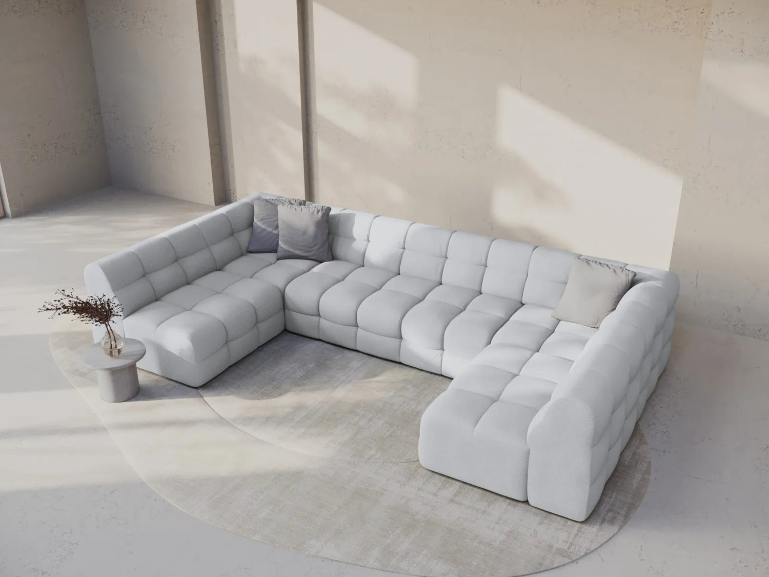 Kendal 7-Sitzer Panorama-Sofa mit Bezug aus Strukturierter Stoff (Ota9) in Hellgrau, 372x203 cm – Bild 2