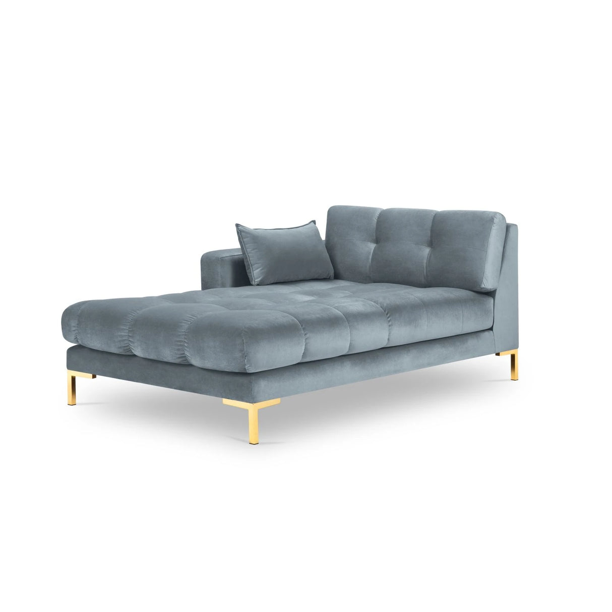 Mamaia 2-Sitzer Chaiselongue Linke Seite, Beine Goldmetall, mit Bezug aus Samt (Blu06) in Hellblau, 185x102 cm – Bild 1