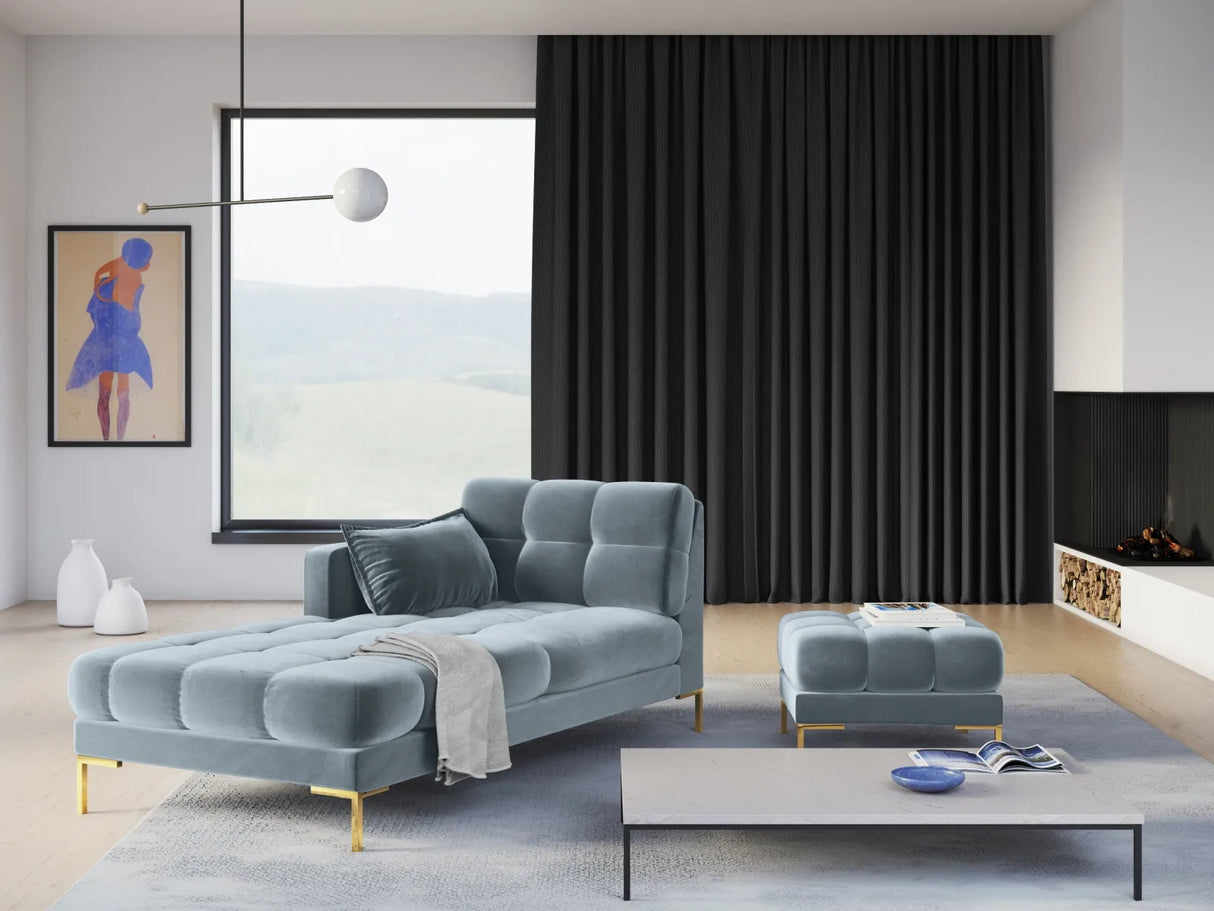 Mamaia 2-Sitzer Chaiselongue Linke Seite, Beine Goldmetall, mit Bezug aus Samt (Blu06) in Hellblau, 185x102 cm – Bild 2