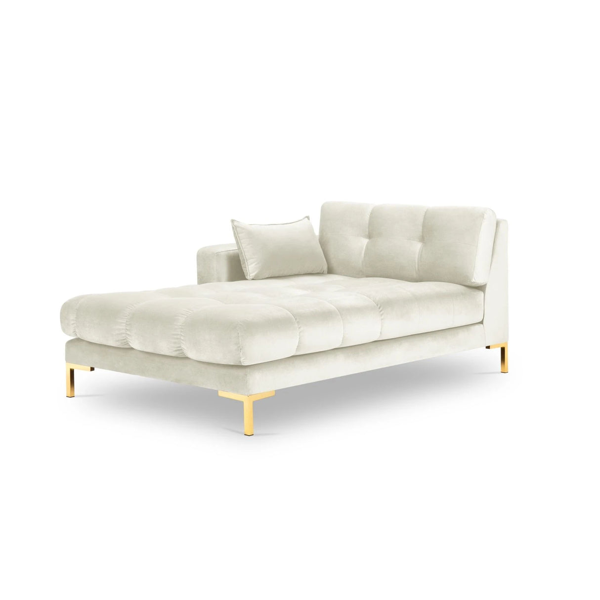 Mamaia 2-Sitzer Chaiselongue Linke Seite, Beine Goldmetall, mit Bezug aus Samt (Blu22) in Leichtes Beige, 185x102 cm – Bild 1