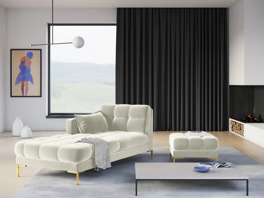 Mamaia 2-Sitzer Chaiselongue Linke Seite, Beine Goldmetall, mit Bezug aus Samt (Blu22) in Leichtes Beige, 185x102 cm – Bild 2
