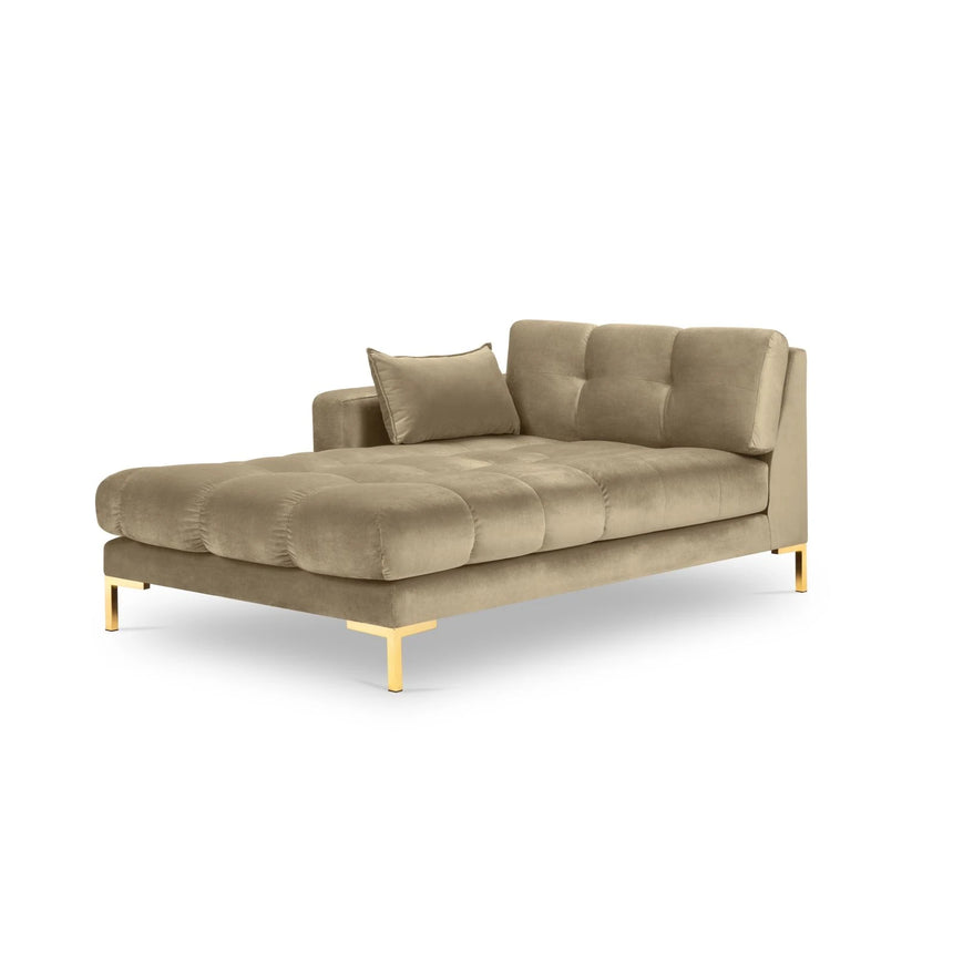 Mamaia 2-Sitzer Chaiselongue Linke Seite, Beine Goldmetall, mit Bezug aus Samt (Blu28) in Beige, 185x102 cm – Bild 1