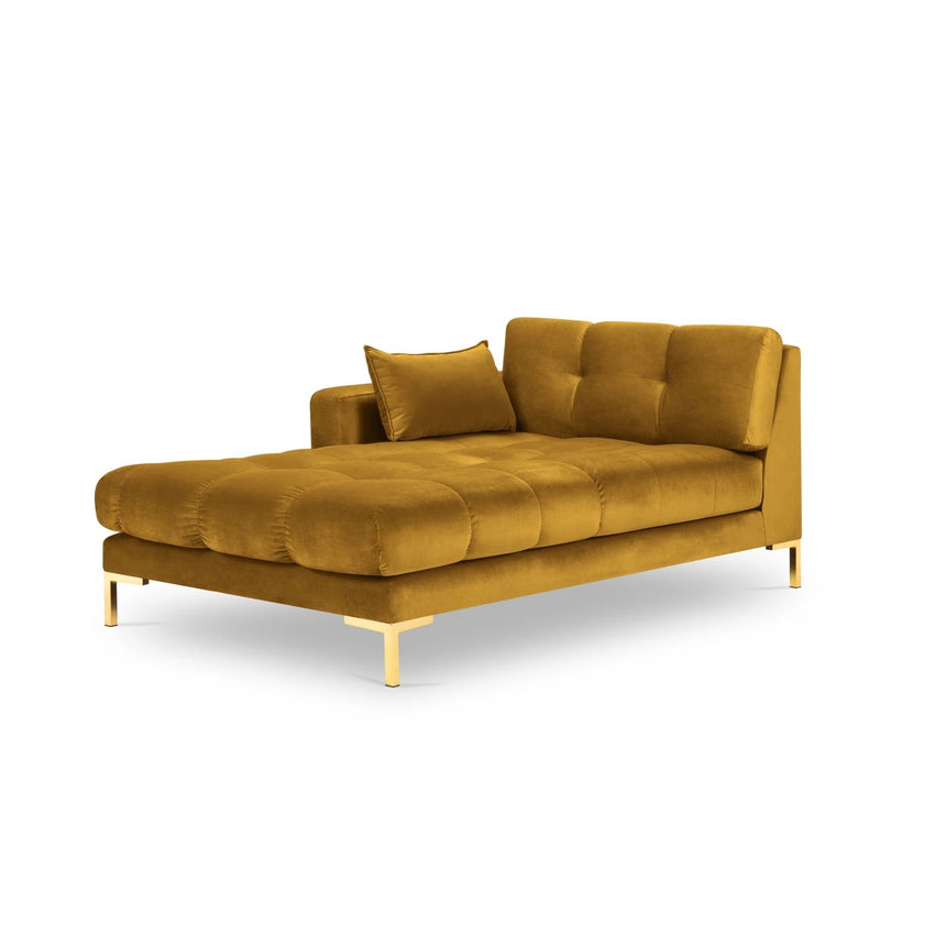 Mamaia 2-Sitzer Chaiselongue Linke Seite, Beine Goldmetall, mit Bezug aus Samt (Blu68) in Gelb, 185x102 cm – Bild 1