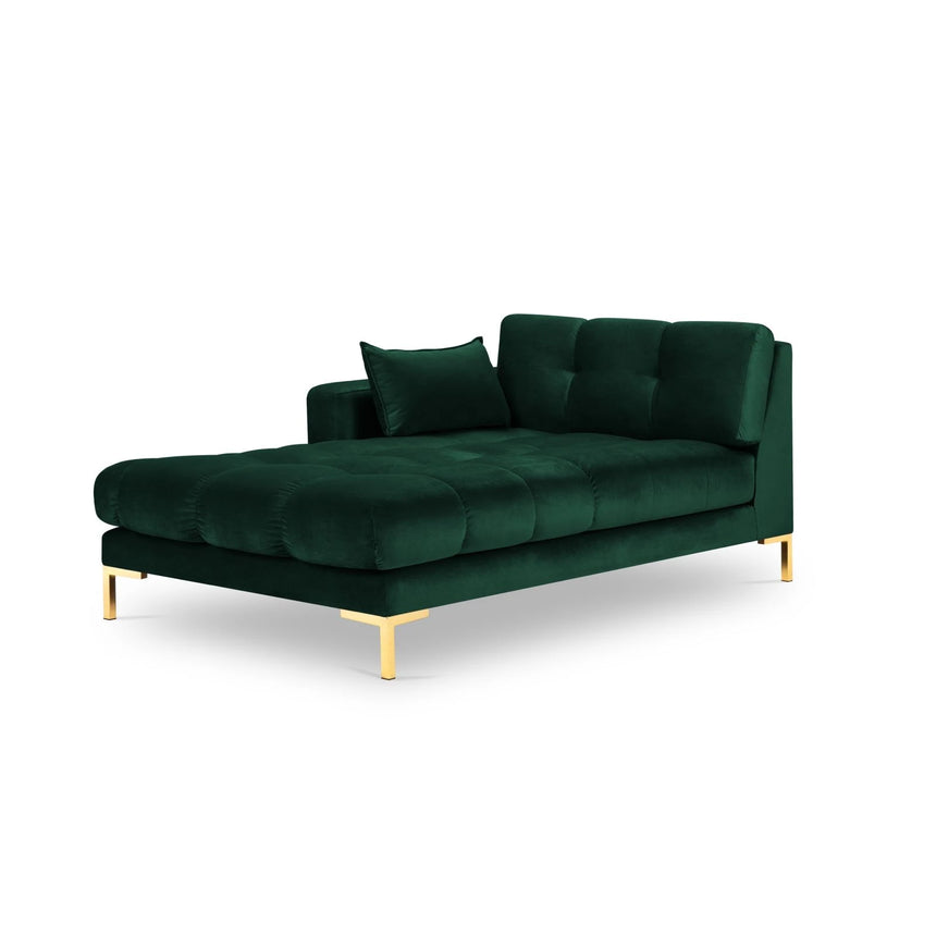 Mamaia 2-Sitzer Chaiselongue Linke Seite, Beine Goldmetall, mit Bezug aus Samt (Blu78) in Flaschengrün, 185x102 cm – Bild 1