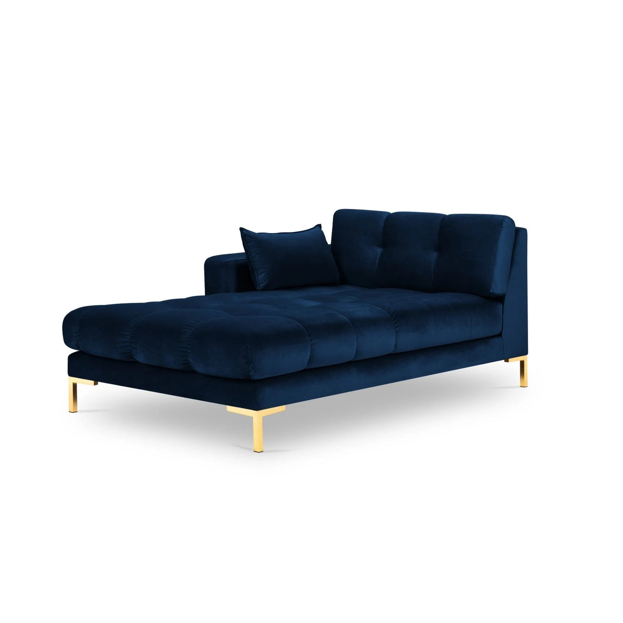 Mamaia 2-Sitzer Chaiselongue Linke Seite, Beine Goldmetall, mit Bezug aus Samt (Blu86) in Königsblau, 185x102 cm – Bild 1