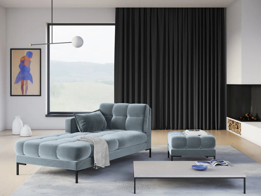 Mamaia 2-Sitzer Chaiselongue Linke Seite, Metallbeine Schwarz, mit Bezug aus Samt (Blu06) in Hellblau, 185x102 cm – Bild 2