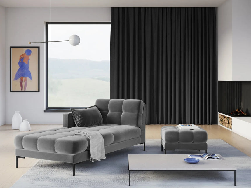 Mamaia 2-Sitzer Chaiselongue Linke Seite, Metallbeine Schwarz, mit Bezug aus Samt (Blu13) in Hellgrau, 185x102 cm – Bild 2