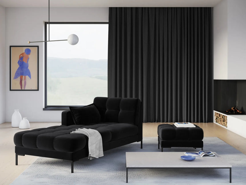 Mamaia 2-Sitzer Chaiselongue Linke Seite, Metallbeine Schwarz, mit Bezug aus Samt (Blu19) in Schwarz, 185x102 cm – Bild 2