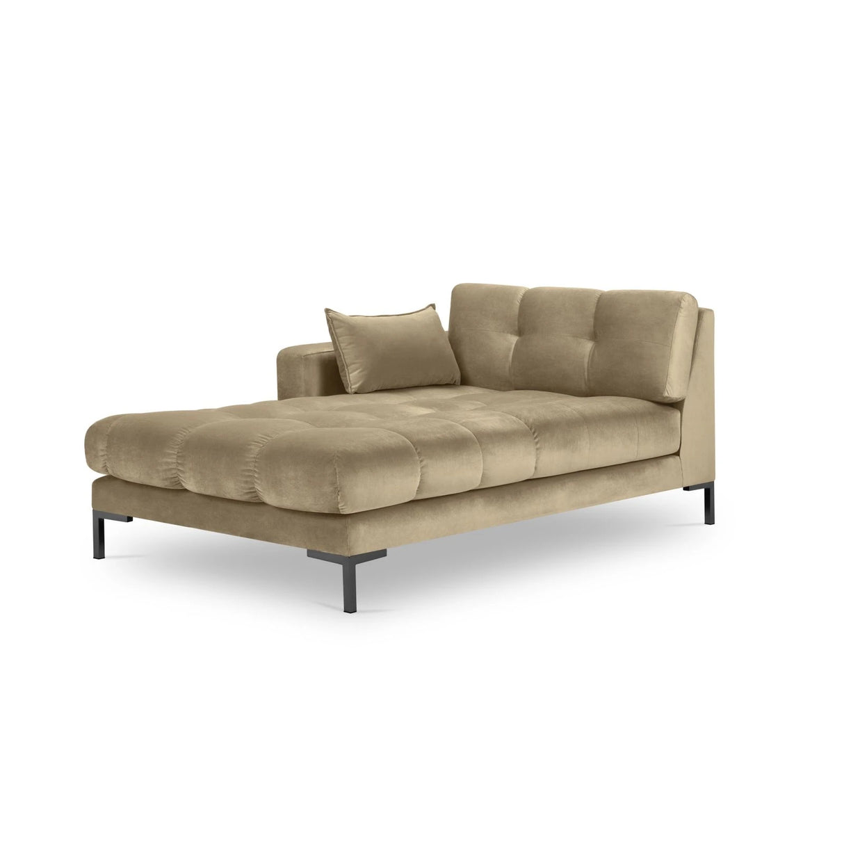 Mamaia 2-Sitzer Chaiselongue Linke Seite, Metallbeine Schwarz, mit Bezug aus Samt (Blu28) in Beige, 185x102 cm – Bild 1