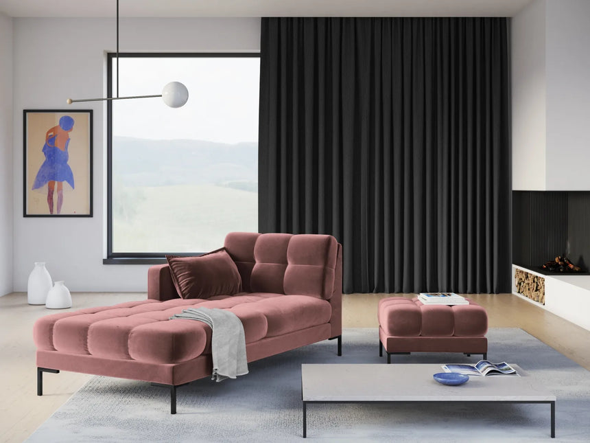Mamaia 2-Sitzer Chaiselongue Linke Seite, Metallbeine Schwarz, mit Bezug aus Samt (Blu52) in Rosa, 185x102 cm – Bild 2