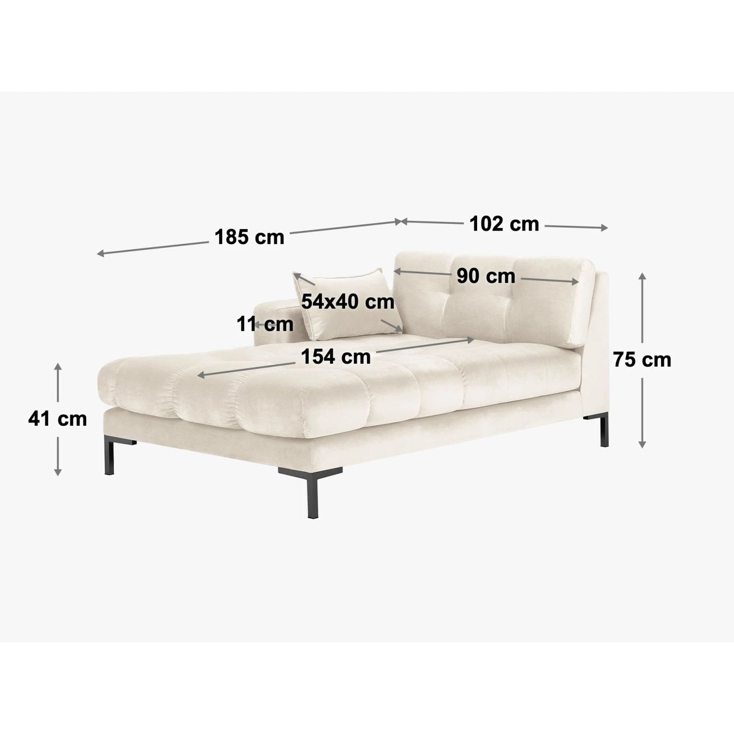 Mamaia 2-Sitzer Chaiselongue Linke Seite, Metallbeine Schwarz, mit Bezug aus Samt (Blu59) in Rot, 185x102 cm – Bild 3