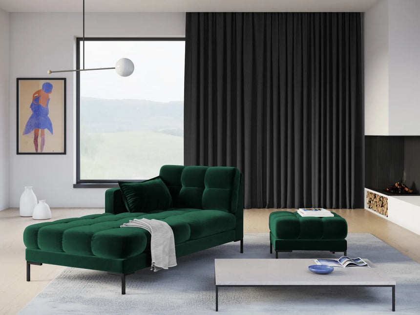 Mamaia 2-Sitzer Chaiselongue Linke Seite, Metallbeine Schwarz, mit Bezug aus Samt (Blu78) in Flaschengrün, 185x102 cm – Bild 2