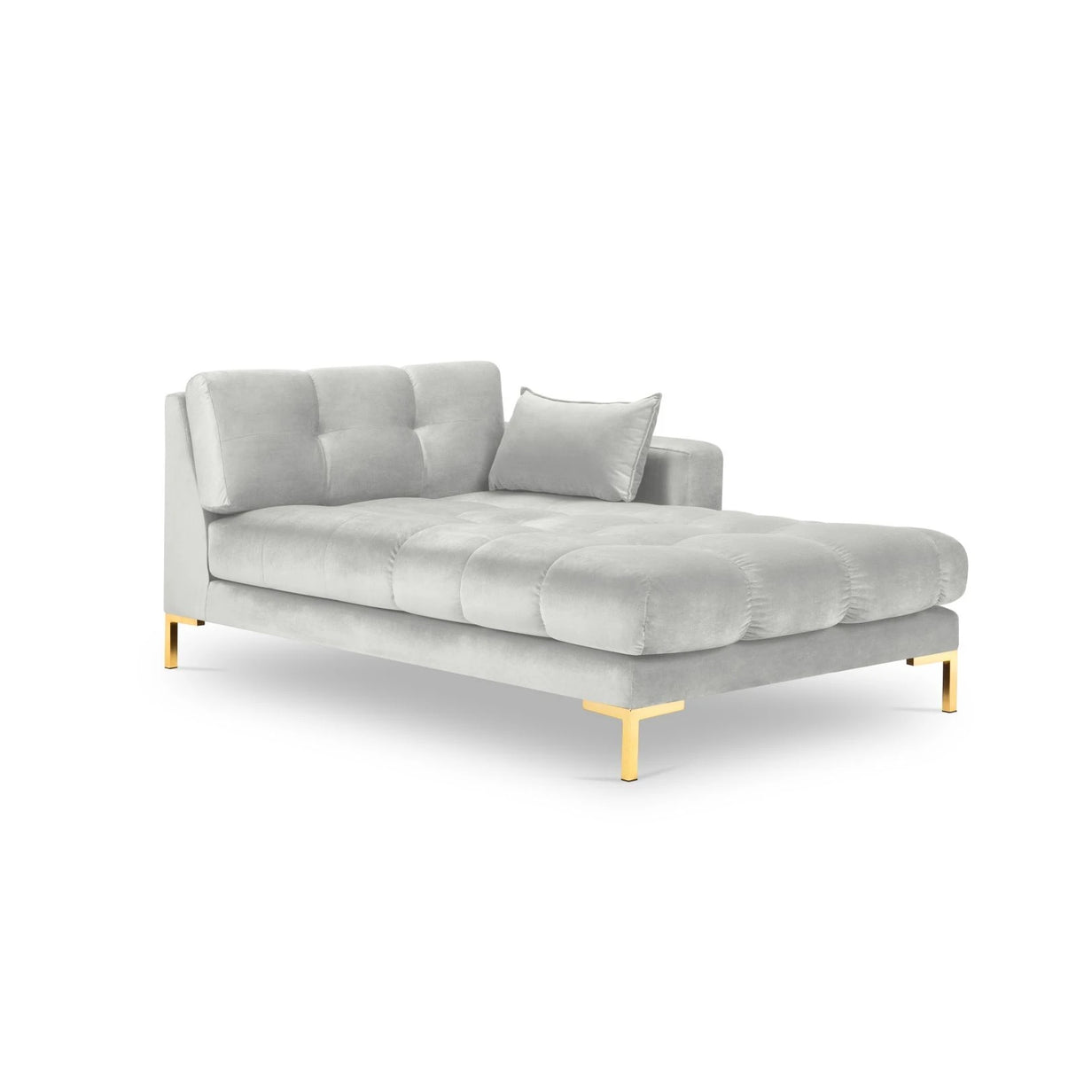 Mamaia 2-Sitzer Chaiselongue Rechte Seite, Beine Goldmetall, mit Bezug aus Samt (Blu03) in Silber, 185x102 cm – Bild 1