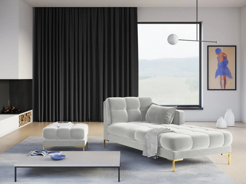 Mamaia 2-Sitzer Chaiselongue Rechte Seite, Beine Goldmetall, mit Bezug aus Samt (Blu03) in Silber, 185x102 cm – Bild 2