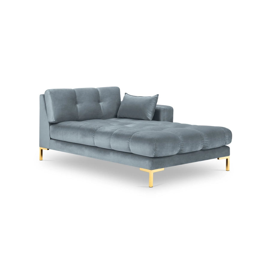 Mamaia 2-Sitzer Chaiselongue Rechte Seite, Beine Goldmetall, mit Bezug aus Samt (Blu06) in Hellblau, 185x102 cm – Bild 1