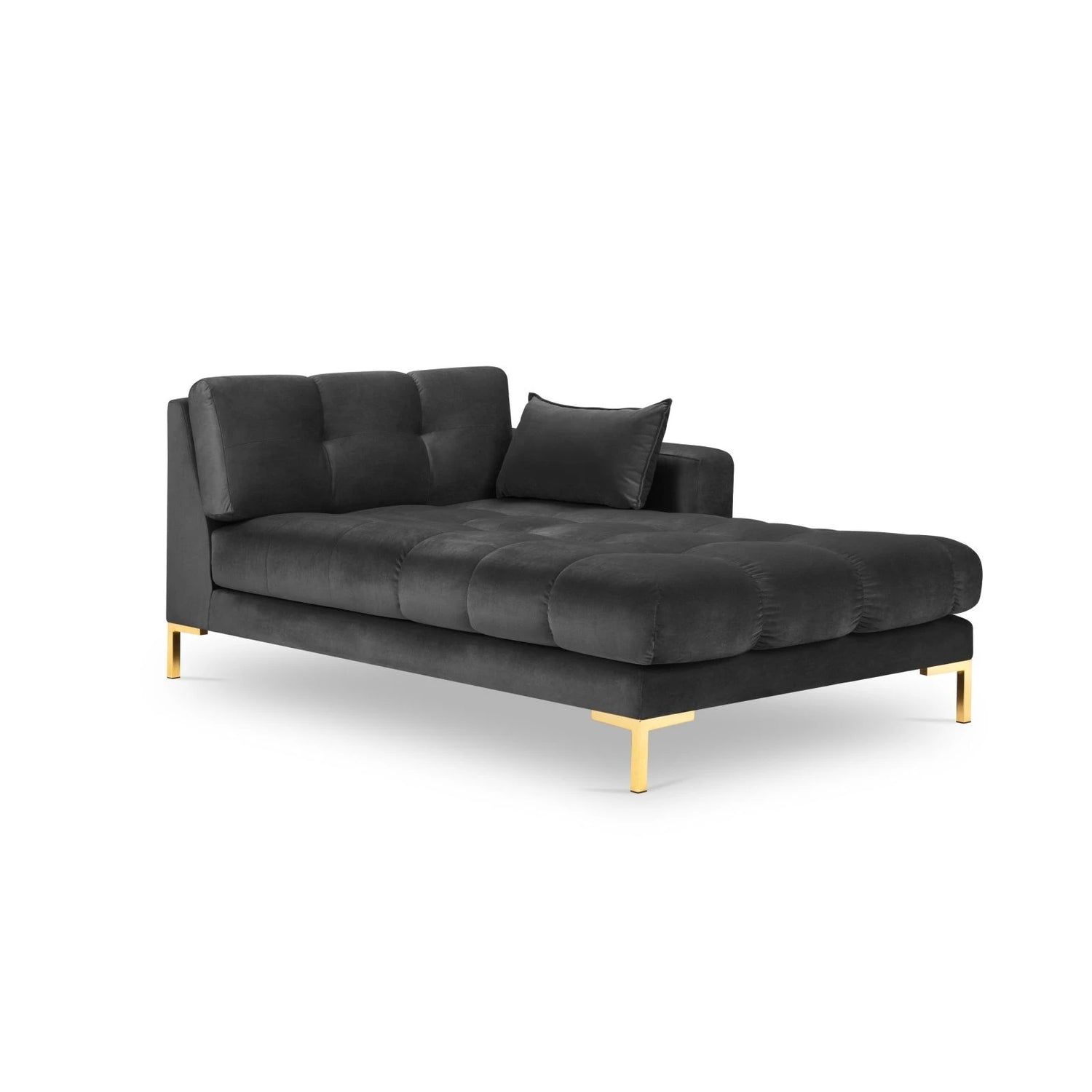Mamaia 2-Sitzer Chaiselongue Rechte Seite, Beine Goldmetall, mit Bezug aus Samt (Blu18) in Dunkelgrau, 185x102 cm – Bild 1