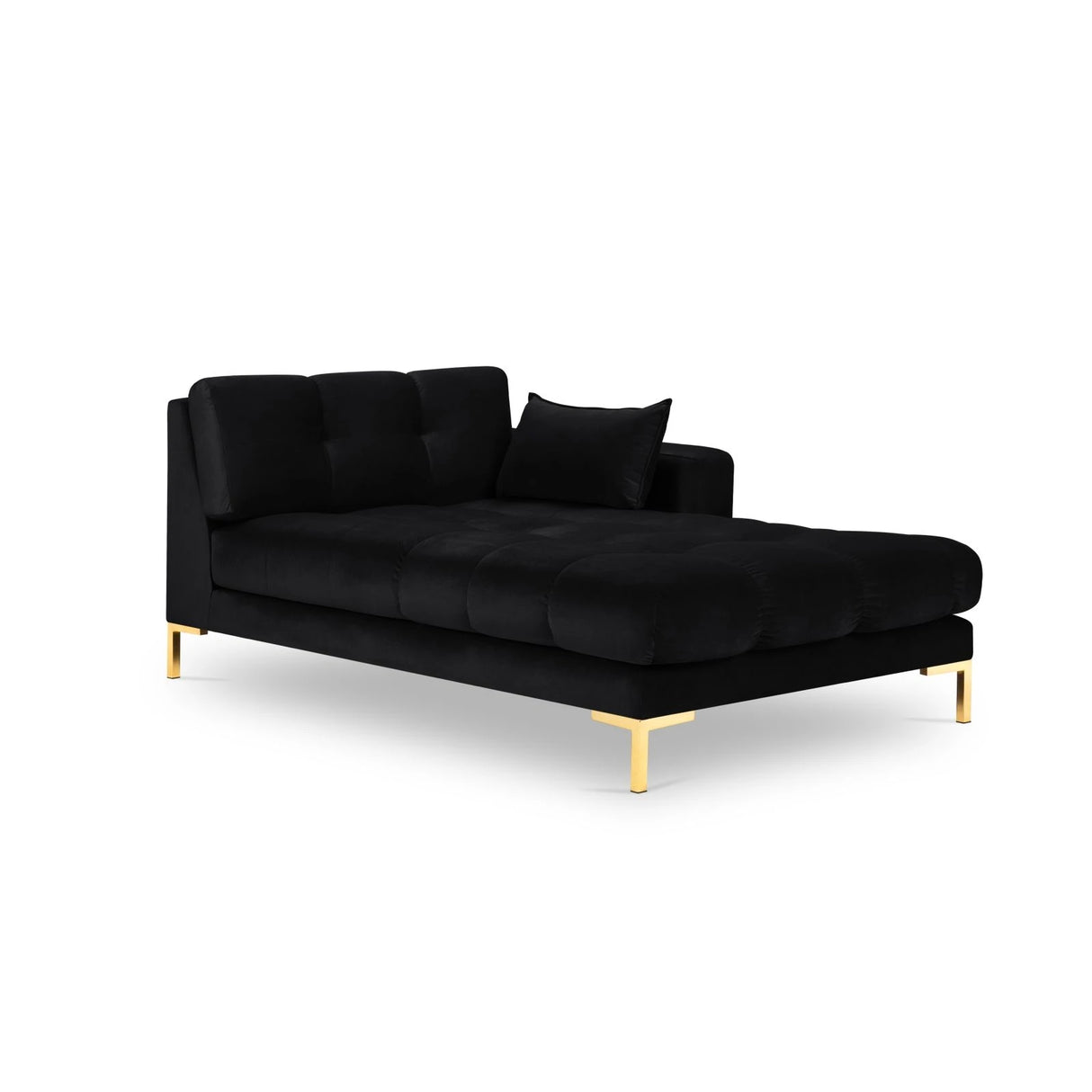 Mamaia 2-Sitzer Chaiselongue Rechte Seite, Beine Goldmetall, mit Bezug aus Samt (Blu19) in Schwarz, 185x102 cm – Bild 1