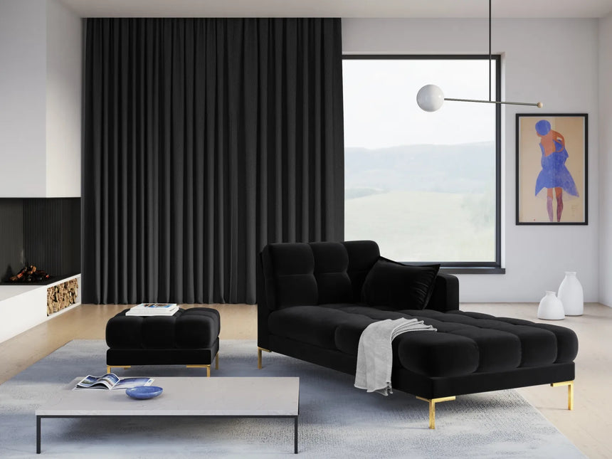 Mamaia 2-Sitzer Chaiselongue Rechte Seite, Beine Goldmetall, mit Bezug aus Samt (Blu19) in Schwarz, 185x102 cm – Bild 2