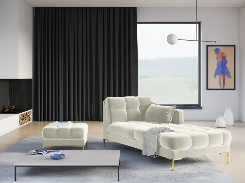 Mamaia 2-Sitzer Chaiselongue Rechte Seite, Beine Goldmetall, mit Bezug aus Samt (Blu22) in Leichtes Beige, 185x102 cm – Bild 2