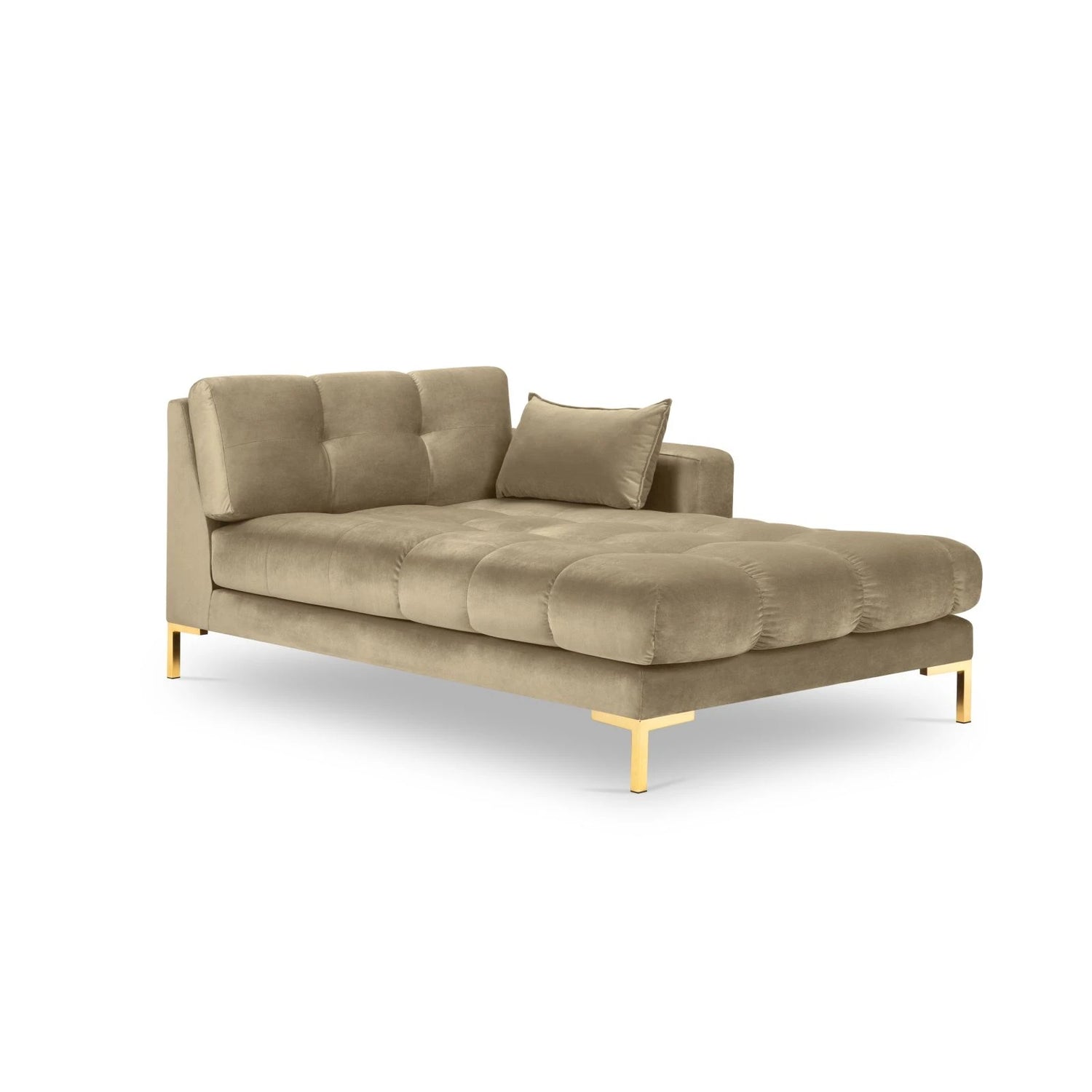 Mamaia 2-Sitzer Chaiselongue Rechte Seite, Beine Goldmetall, mit Bezug aus Samt (Blu28) in Beige, 185x102 cm – Bild 1