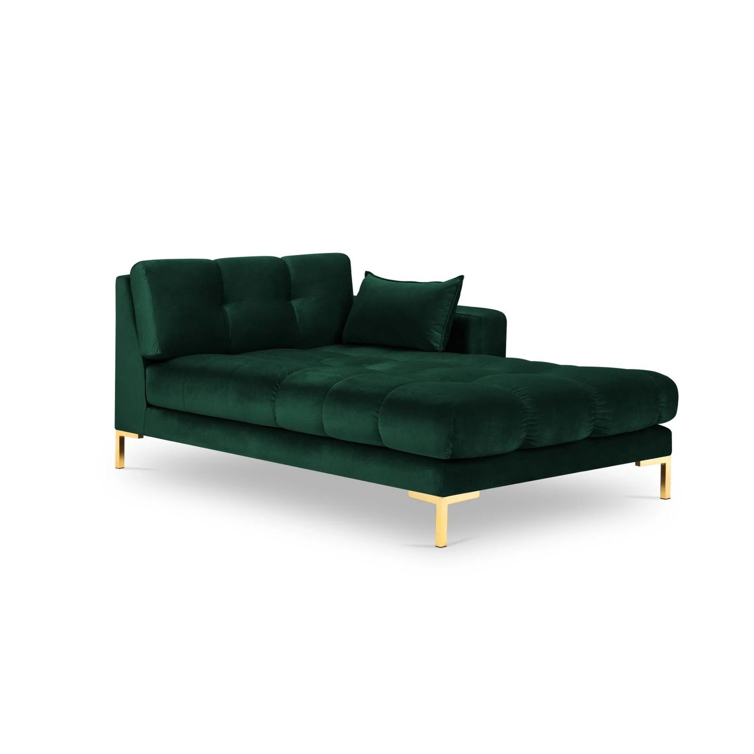 Mamaia 2-Sitzer Chaiselongue Rechte Seite, Beine Goldmetall, mit Bezug aus Samt (Blu78) in Flaschengrün, 185x102 cm – Bild 1