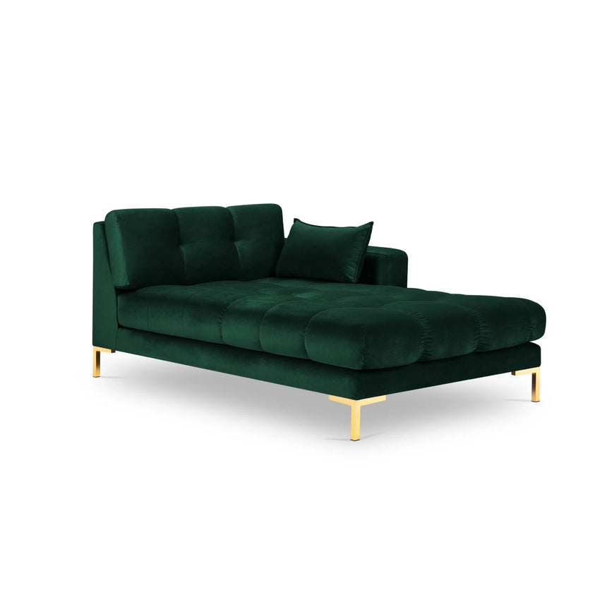 Mamaia 2-Sitzer Chaiselongue Rechte Seite, Beine Goldmetall, mit Bezug aus Samt (Blu78) in Flaschengrün, 185x102 cm – Bild 1