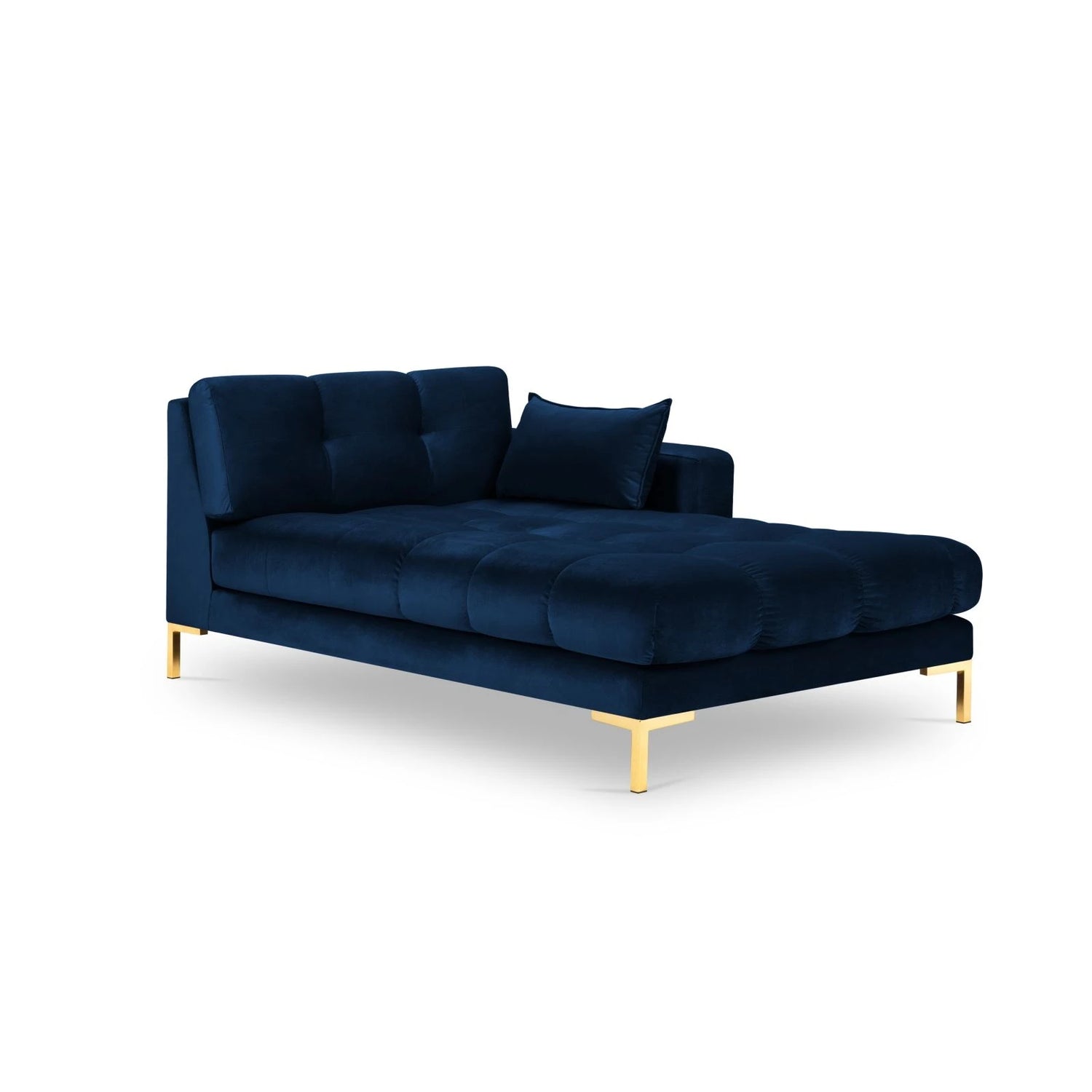 Mamaia 2-Sitzer Chaiselongue Rechte Seite, Beine Goldmetall, mit Bezug aus Samt (Blu86) in Königsblau, 185x102 cm – Bild 1
