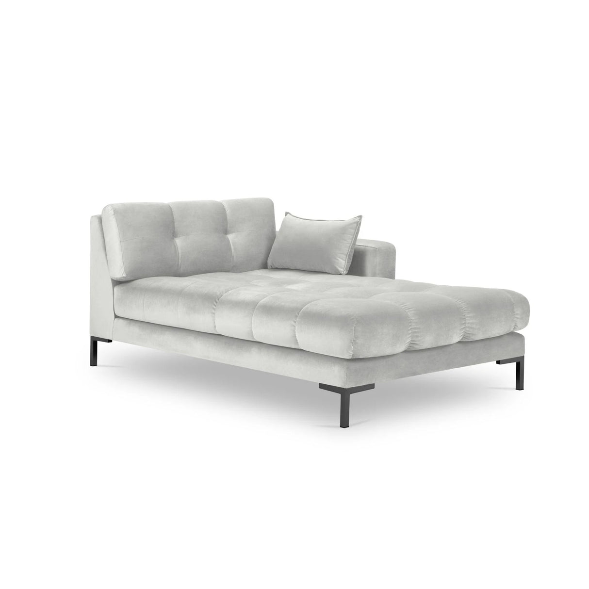 Mamaia 2-Sitzer Chaiselongue Rechte Seite, Metallbeine Schwarz, mit Bezug aus Samt (Blu03) in Silber, 185x102 cm – Bild 1