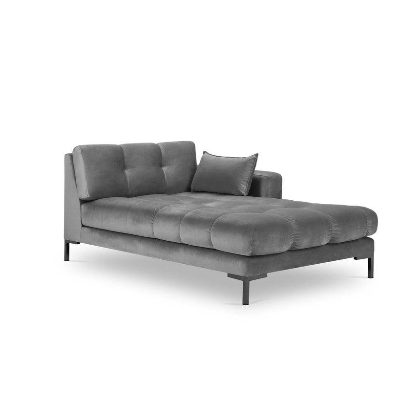 Mamaia 2-Sitzer Chaiselongue Rechte Seite, Metallbeine Schwarz, mit Bezug aus Samt (Blu13) in Hellgrau, 185x102 cm – Bild 1