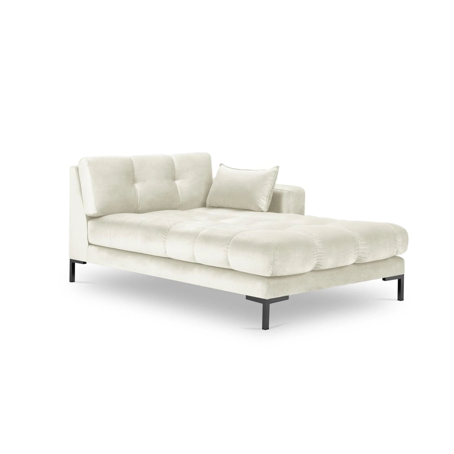 Mamaia 2-Sitzer Chaiselongue Rechte Seite, Metallbeine Schwarz, mit Bezug aus Samt (Blu22) in Leichtes Beige, 185x102 cm – Bild 1
