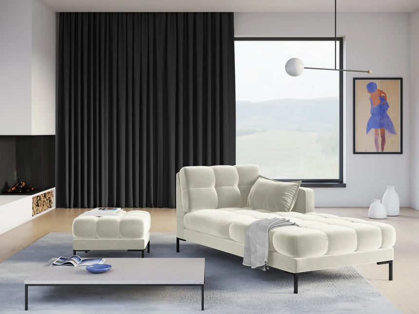 Mamaia 2-Sitzer Chaiselongue Rechte Seite, Metallbeine Schwarz, mit Bezug aus Samt (Blu22) in Leichtes Beige, 185x102 cm – Bild 2
