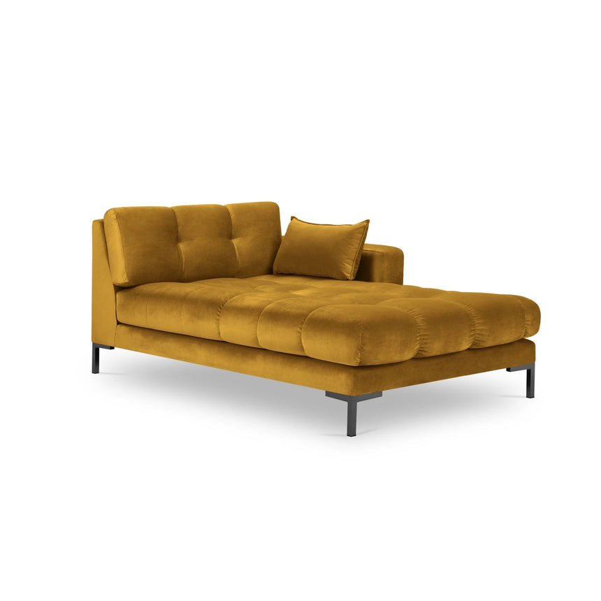 Mamaia 2-Sitzer Chaiselongue Rechte Seite, Metallbeine Schwarz, mit Bezug aus Samt (Blu68) in Gelb, 185x102 cm – Bild 1