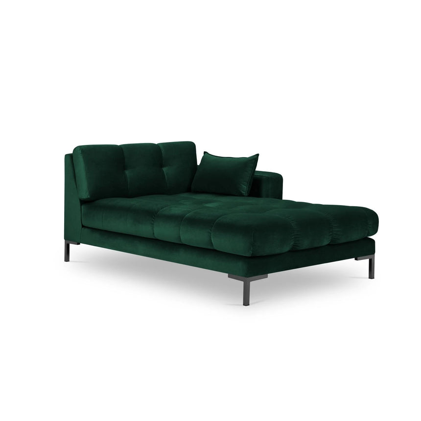 Mamaia 2-Sitzer Chaiselongue Rechte Seite, Metallbeine Schwarz, mit Bezug aus Samt (Blu78) in Flaschengrün, 185x102 cm – Bild 1