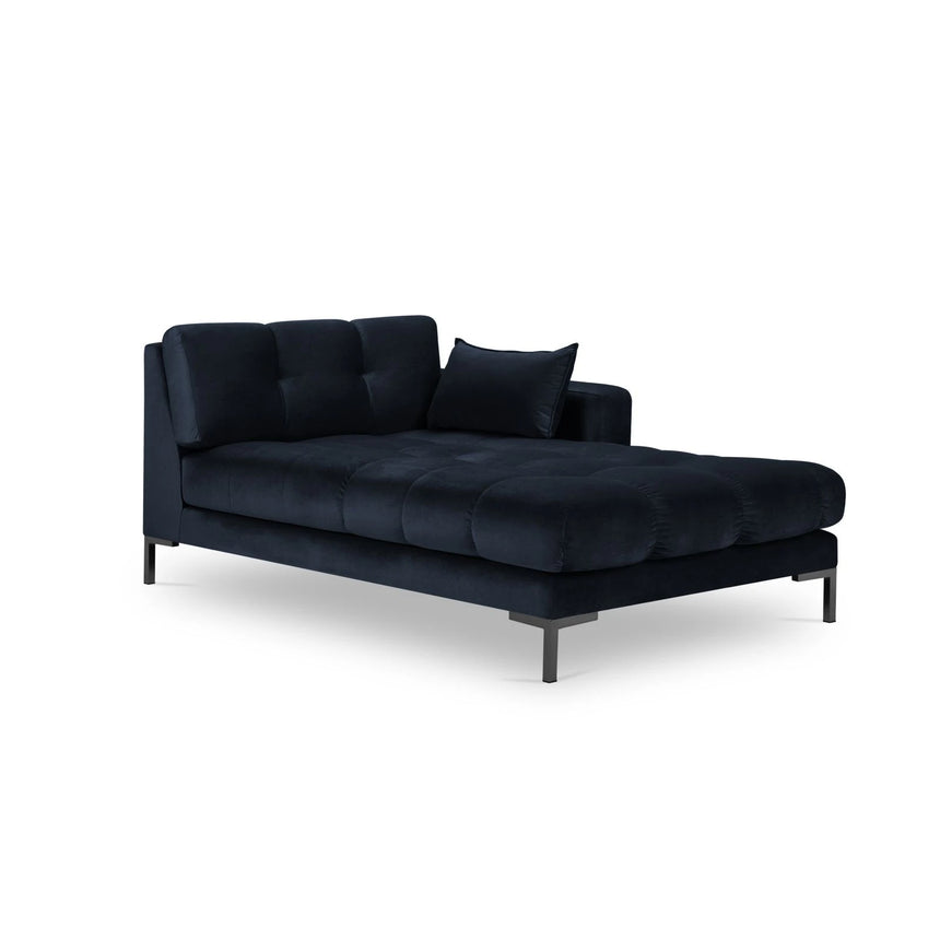 Mamaia 2-Sitzer Chaiselongue Rechte Seite, Metallbeine Schwarz, mit Bezug aus Samt (Blu89) in Dunkelblau, 185x102 cm – Bild 1