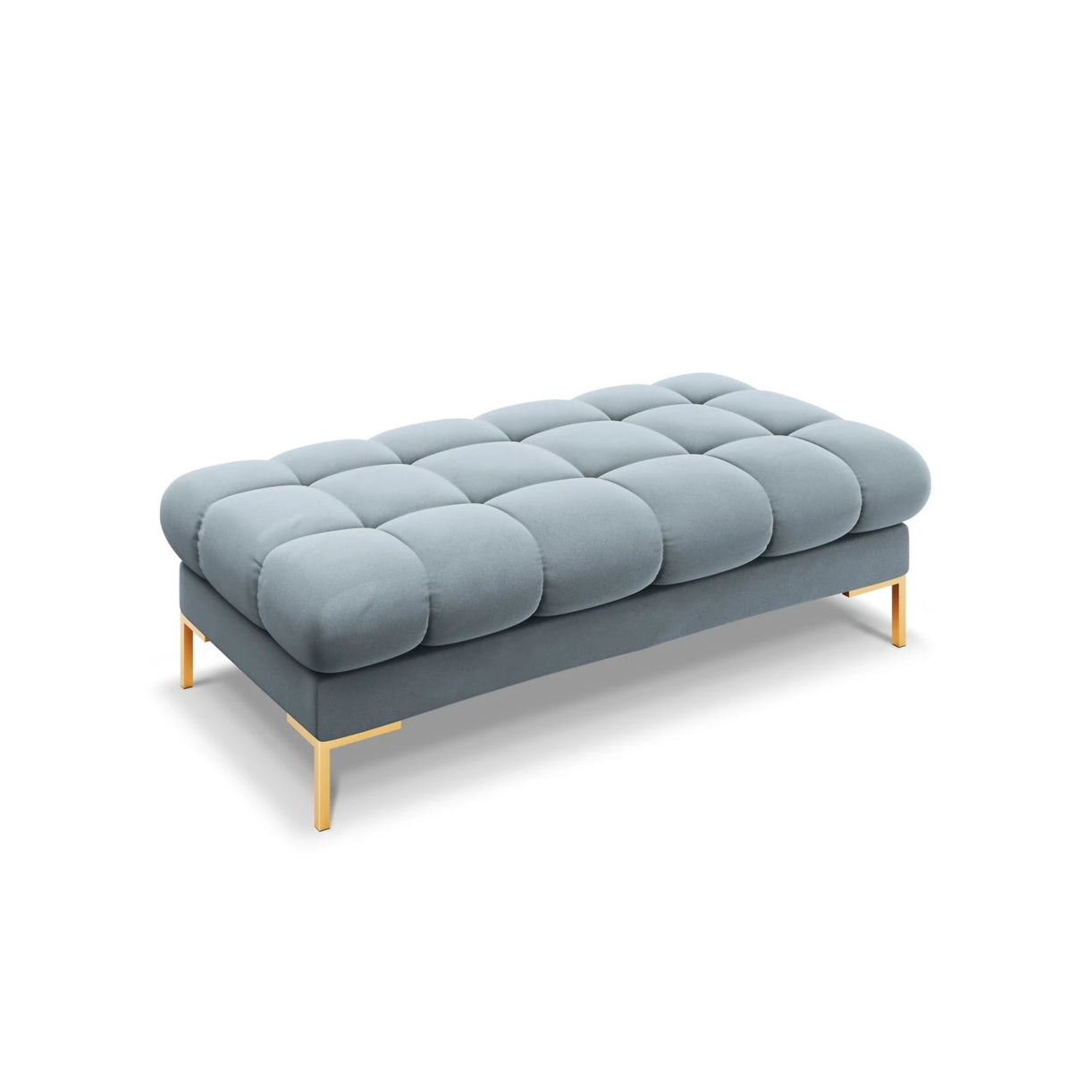 Mamaia 2-Sitzer Sitz-Bank, Beine Goldmetall, mit Bezug aus Samt (Blu06) in Hellblau, 62x133 cm – Bild 1