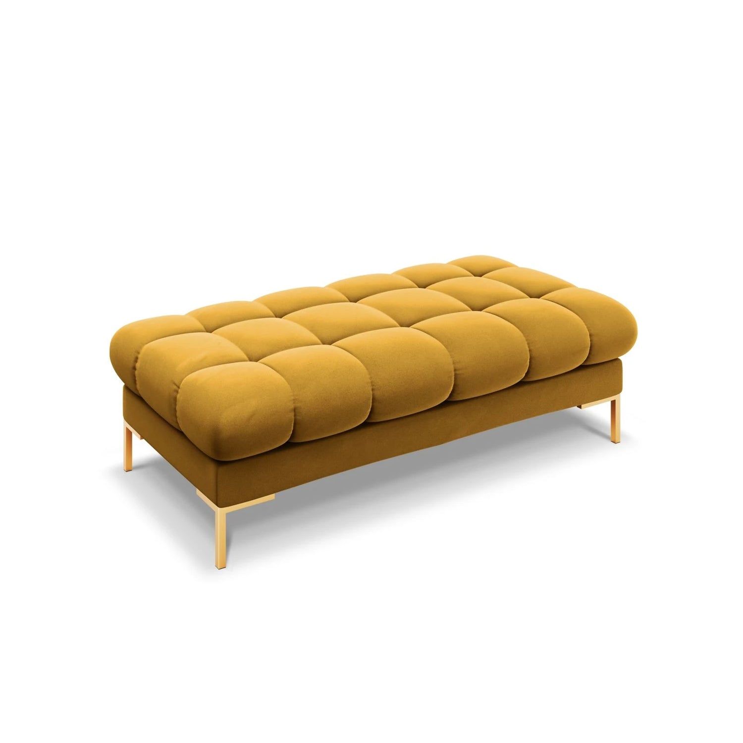 Mamaia 2-Sitzer Sitz-Bank, Beine Goldmetall, mit Bezug aus Samt (Blu68) in Gelb, 62x133 cm – Bild 1