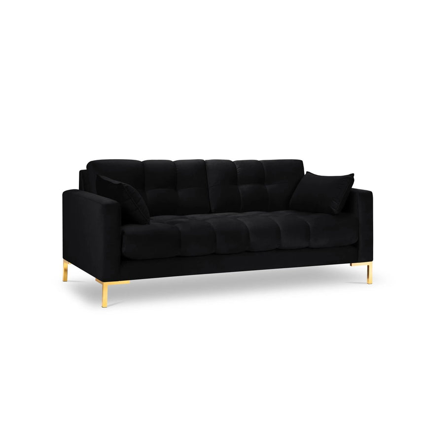 Mamaia 2-Sitzer Sofa, Beine Goldmetall, mit Bezug aus Samt (Blu19) in Schwarz, 152x96 cm – Bild 1