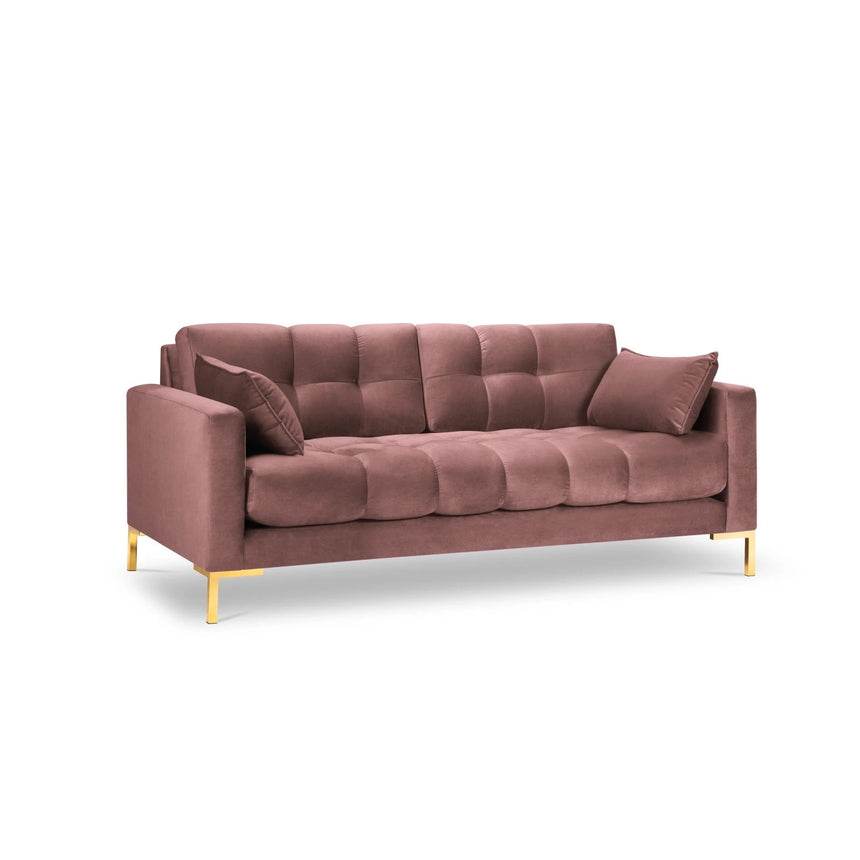 Mamaia 2-Sitzer Sofa, Beine Goldmetall, mit Bezug aus Samt (Blu52) in Rosa, 152x96 cm – Bild 1
