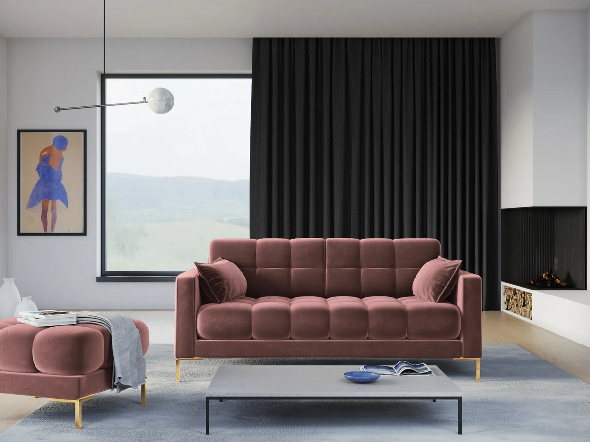 Mamaia 2-Sitzer Sofa, Beine Goldmetall, mit Bezug aus Samt (Blu52) in Rosa, 152x96 cm – Bild 2