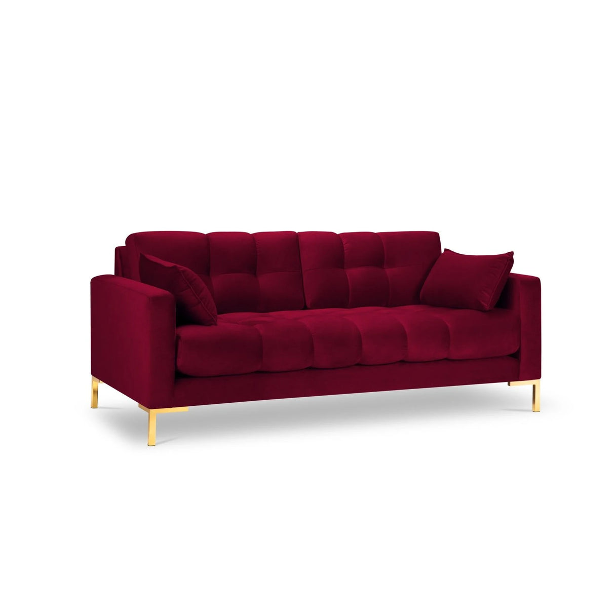 Mamaia 2-Sitzer Sofa, Beine Goldmetall, mit Bezug aus Samt (Blu59) in Rot, 152x96 cm – Bild 1