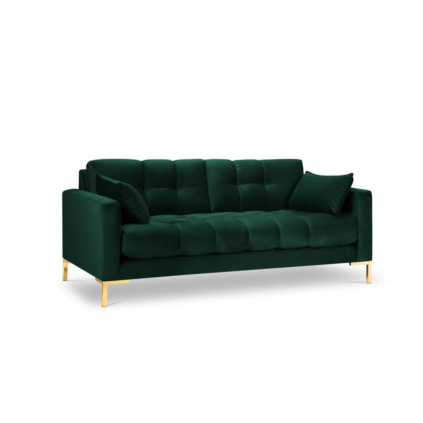 Mamaia 2-Sitzer Sofa, Beine Goldmetall, mit Bezug aus Samt (Blu78) in Flaschengrün, 152x96 cm – Bild 1