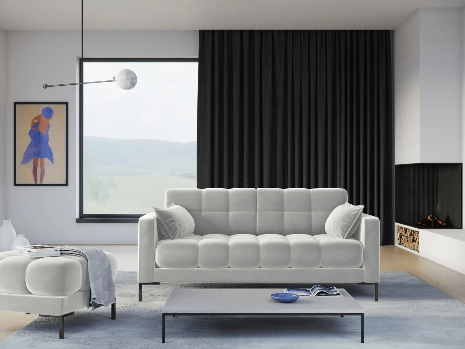 Mamaia 2-Sitzer Sofa, Metallbeine Schwarz, mit Bezug aus Samt (Blu03) in Silber, 152x96 cm – Bild 2