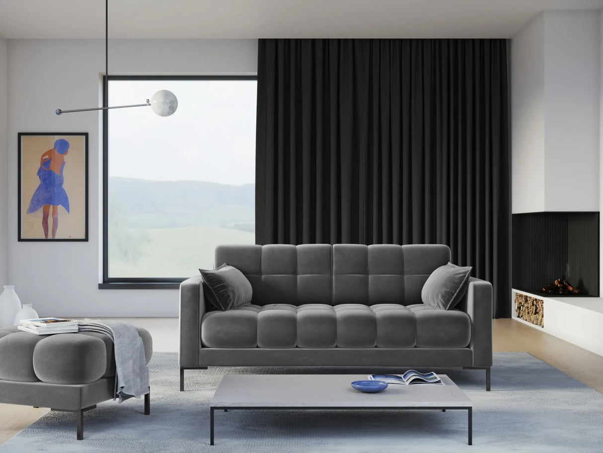 Mamaia 2-Sitzer Sofa, Metallbeine Schwarz, mit Bezug aus Samt (Blu13) in Hellgrau, 152x96 cm – Bild 2