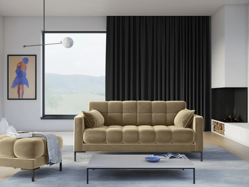 Mamaia 2-Sitzer Sofa, Metallbeine Schwarz, mit Bezug aus Samt (Blu28) in Beige, 152x96 cm – Bild 2