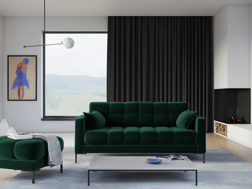 Mamaia 2-Sitzer Sofa, Metallbeine Schwarz, mit Bezug aus Samt (Blu78) in Flaschengrün, 152x96 cm – Bild 2