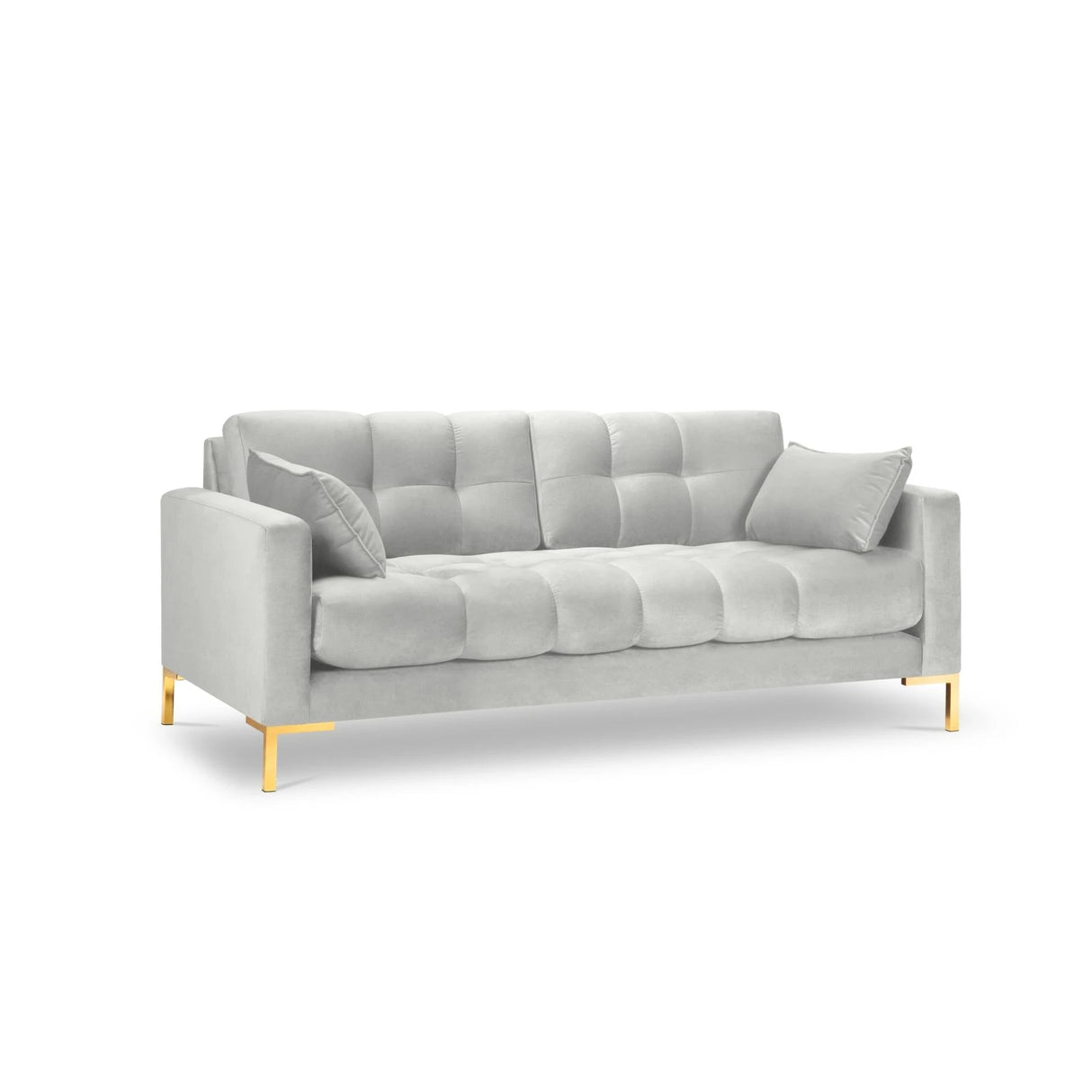 Mamaia 3-Sitzer Sofa, Beine Goldmetall, mit Bezug aus Samt (Blu03) in Silber, 177x96 cm – Bild 1