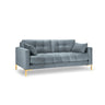 Mamaia 3-Sitzer Sofa, Beine Goldmetall, mit Bezug aus Samt (Blu06) in Hellblau, 177x96 cm – Bild 1