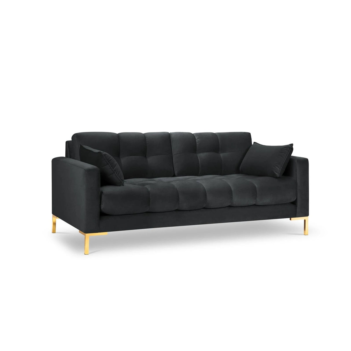 Mamaia 3-Sitzer Sofa, Beine Goldmetall, mit Bezug aus Samt (Blu18) in Dunkelgrau, 177x96 cm – Bild 1