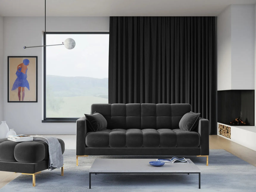 Mamaia 3-Sitzer Sofa, Beine Goldmetall, mit Bezug aus Samt (Blu18) in Dunkelgrau, 177x96 cm – Bild 2
