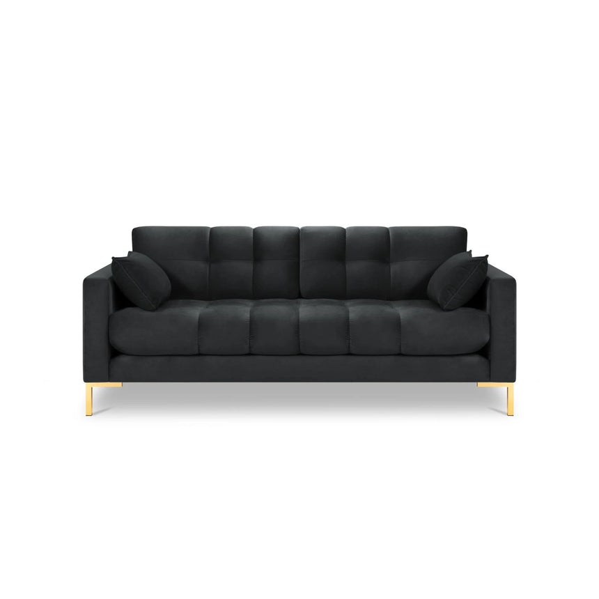 Mamaia 3-Sitzer Sofa, Beine Goldmetall, mit Bezug aus Samt (Blu18) in Dunkelgrau, 177x96 cm – Bild 4